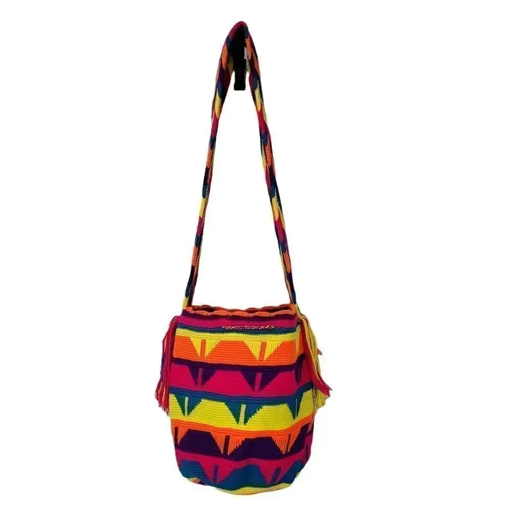 Colombia Wayuu Tribe Hand Knitted Mochila Fringe Bucket Bag